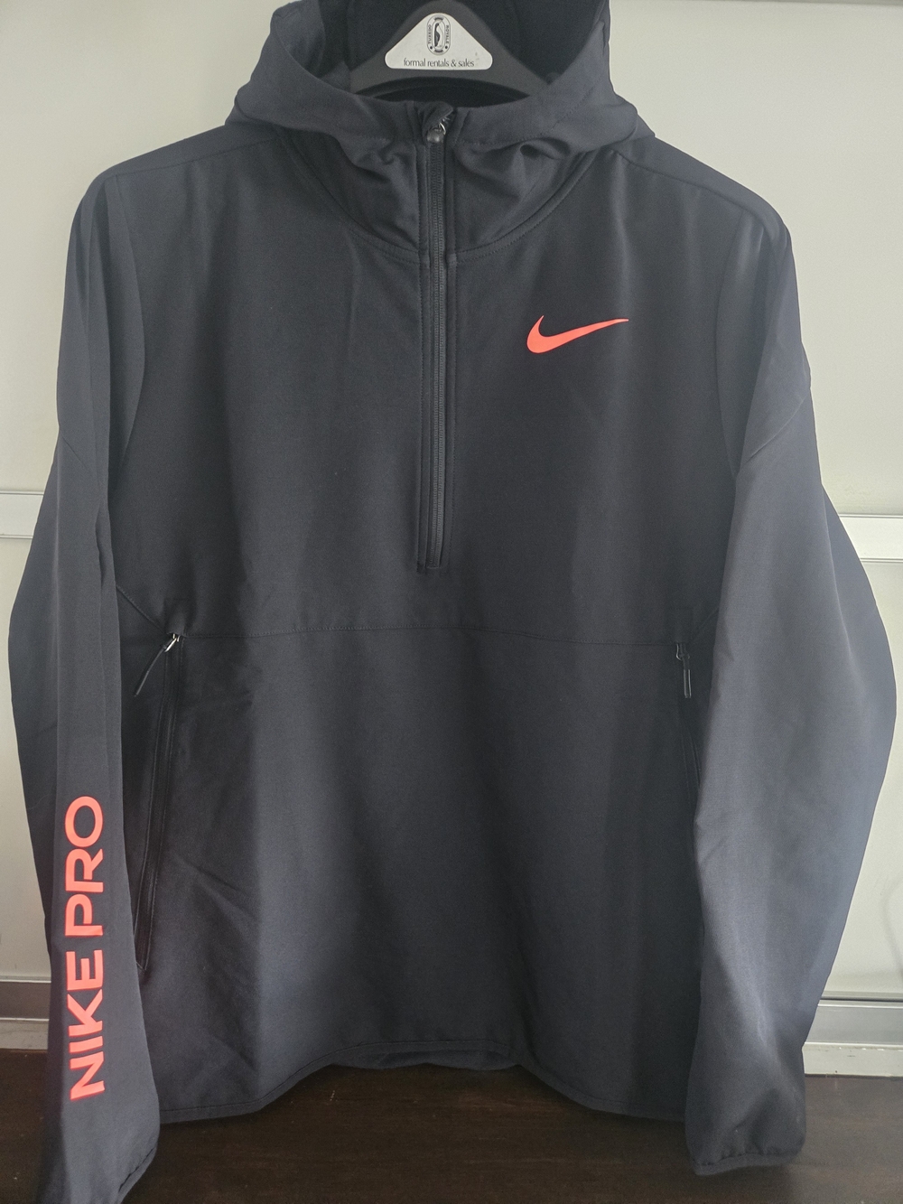 Nike Pro Black Half-Zip Hoodie with Coral Swoosh